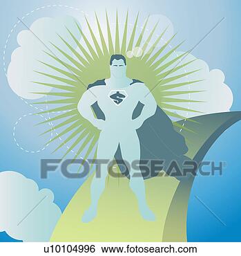 Arquivos de Ilustração - superhero,  ficar, 
 céu. fotosearch 
- busca de ilustrações 
clipeart e desenhos