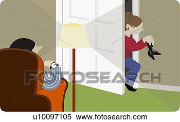 Arquivos de Ilustração - lado,   perfil, 
  menina,   roubar, 
  dela,   casa, 
  dela,   pai. 
fotosearch - busca 
de ilustrações 
clipeart e desenhos