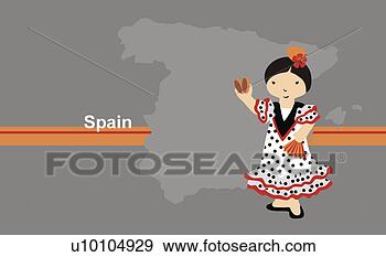 Arquivos de Ilustrações - menina,   desgastar, 
  tradicional, 
  espanhol,   
roupa,   frente. 
fotosearch - busca 
de ilustrações 
clipeart e desenhos