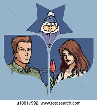 Clipart - cabeça,  ombros, 
 retrato,  família. 
fotosearch - busca 
de ilustrações 
clipeart e desenhos