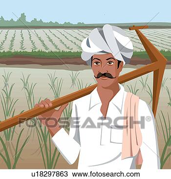 Clipart - frente,  vista, 
 agricultor,  
segurando,  arado. 
fotosearch - busca 
de ilustrações 
clipeart e desenhos