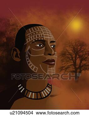 Clipart - retrato,  africano. 
fotosearch - busca 
de ilustrações 
clipeart e desenhos