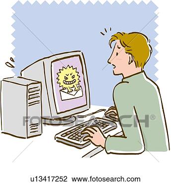 Clip Art - homem,  tendo, 
 problema,  computador, 
 bugs,  lado, 
 vista. fotosearch 
- busca de ilustrações 
clipeart e desenhos