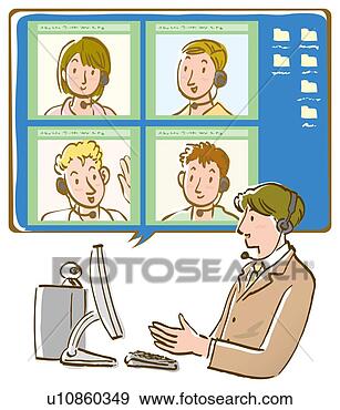 Arquivos de Ilustrações - homem,  tendo, 
 vídeo,  telefone, 
 quatro,  pessoas, 
 usando,  pessoal. 
fotosearch - busca 
de ilustrações 
clipeart e desenhos