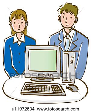 Arquivos de Ilustração - jovem,   homem, 
  mulher,   ficar, 
  atrás de,   
tabela,   pessoal. 
fotosearch - busca 
de ilustrações 
clipeart e desenhos