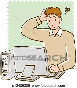 Arquivos de Ilustração - jovem,   homem, 
  tendo,   problema, 
  computador, 
  pôr,   mão. 
fotosearch - busca 
de ilustrações 
clipeart e desenhos