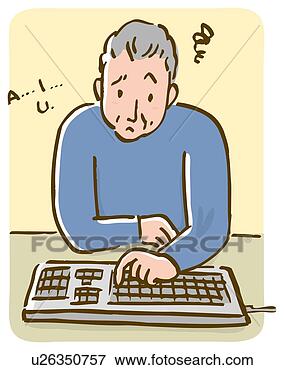 Arquivos de Ilustração - maduro,   homem, 
  tendo,   problema, 
  computador, 
  teclado. fotosearch 
- busca de ilustrações 
clipeart e desenhos