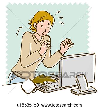Arquivos de Ilustrações - mulher,  derramado, 
 café,  computador, 
 teclado,  lado, 
 vista. fotosearch 
- busca de ilustrações 
clipeart e desenhos