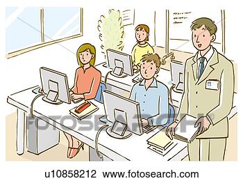 Clip Art - professor,  estudantes, 
 computador,  
classe,  alto, 
 ângulo,  vista. 
fotosearch - busca 
de ilustrações 
clipeart e desenhos