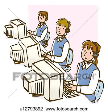 Clip Art - três,   mulheres, 
  desgastar,  
 headset,   usando, 
  computador. 
fotosearch - busca 
de ilustrações 
clipeart e desenhos