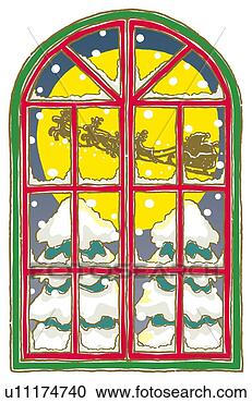 Stock Illustration - painting of red 
framed window 
with view of santa 
claus and reindeers. 
fotosearch - search 
clipart, illustration, 
drawings and vector 
eps graphics images