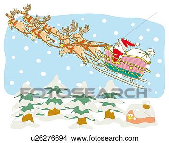 Stock Illustration - painting of santa 
claus flying with 
reindeers, illustration. 
fotosearch - search 
clipart, illustration, 
drawings and vector 
eps graphics images