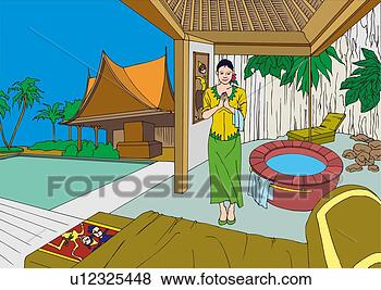 Stock Illustration - asian beautician 
standing in beauty 
salon, front view. 
fotosearch - search 
clipart, illustration, 
drawings and vector 
eps graphics images