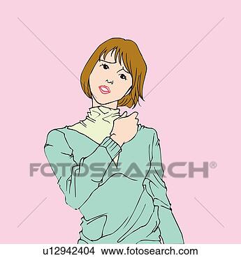 Arquivos de Ilustração - mulher,   inclinar-se, 
  cabeça,   pôr, 
  mão,   dela, 
  ombro. fotosearch 
- busca de ilustrações 
clipeart e desenhos