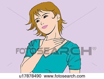 Stock Illustrations of Woman leaning head and putting hand on her neck