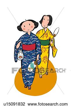 Clip Art - dois,   jovem, 
  adulto,   mulher, 
  desfrutando, 
  verão. fotosearch 
- busca de ilustrações 
clipeart e desenhos