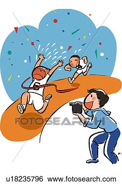 Arquivos de Ilustração - dois,   pre-adolescent, 
  crianças,   
executando,   
raça,   pai. fotosearch 
- busca de ilustrações 
clipeart e desenhos