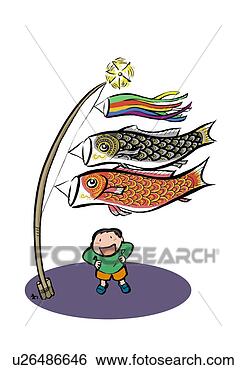 Arquivos de Ilustração - elementar,  idade, 
 menino,  ficar, 
 sob,  koinobori. 
fotosearch - busca 
de ilustrações 
clipeart e desenhos