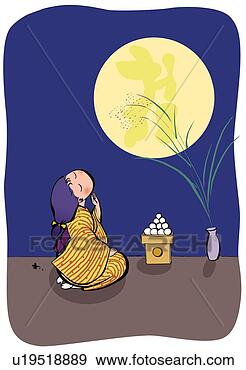 Arquivos de Ilustrações - jovem,   adulto, 
  mulher,   quimono, 
  moon-viewing, 
  exterior. fotosearch 
- busca de ilustrações 
clipeart e desenhos