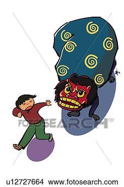 Arquivos de Ilustração - menino,  executando, 
 afastado,  leão, 
 dança,  illustrative, 
 técnica. fotosearch 
- busca de ilustrações 
clipeart e desenhos