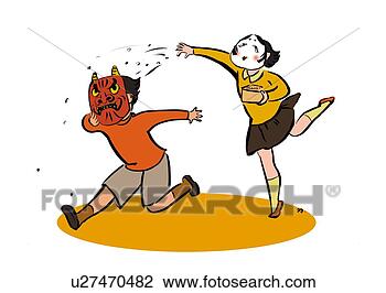 Clip Art - pre-adolescent, 
 menina,  máscara, 
 deus,  riqueza, 
 executando,  
após. fotosearch 
- busca de ilustrações 
clipeart e desenhos