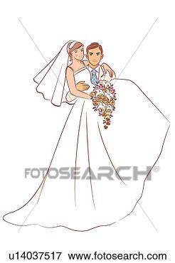 Arquivos de Ilustração - noivo,  levantamento, 
 noiva,  noiva, 
 pôr,  braço, 
 ao redor,  ombro. 
fotosearch - busca 
de ilustrações 
clipeart e desenhos