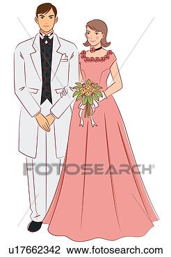 Clip Art - nupcial,   par, 
  sorrindo,   
ficar,   lado, 
  lado,   noiva. 
fotosearch - busca 
de ilustrações 
clipeart e desenhos