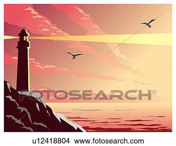 Stock Illustration - lighthouse with 
two lights beams 
into the dusk. 
fotosearch - search 
clipart, illustration, 
drawings and vector 
eps graphics images