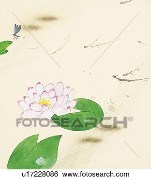 Stock Illustration - water lily and 
dragonfly on water 
surface, high 
angle view. fotosearch 
- search clipart, 
illustration, 
drawings and vector 
eps graphics images