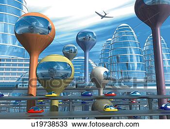 手绘图 - 虚构, futural, 城市, 描述, cg u1973853