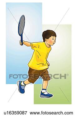 Arquivos de Ilustração - menino,   tocando, 
  badminton,  
 lado,   vista, 
  branca,   fundo. 
fotosearch - busca 
de ilustrações 
clipeart e desenhos