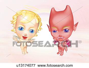 Stock Illustration - angel and devil, 
cg, 3d, illustration, 
front view. fotosearch 
- search clipart, 
illustration, 
drawings and vector 
eps graphics images