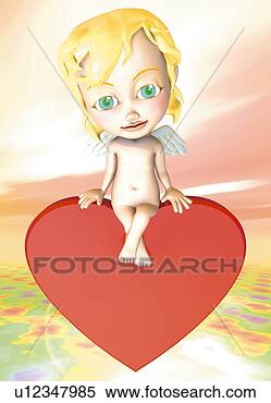 Stock Illustration - angel sitting 
on heart, cg, 
3d, illustration, 
front view. fotosearch 
- search clipart, 
illustration, 
drawings and vector 
eps graphics images