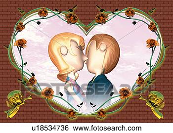 Stock Illustration - couple kissing, 
cg, 3d, illustration, 
side view. fotosearch 
- search clipart, 
illustration, 
drawings and vector 
eps graphics images