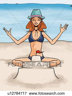 Banque d'Illustrations - femme, s�ance, 
plage, b�timent, 
sable, ch�teau, 
devant, vue. fotosearch 
- recherchez des 
cliparts, des 
illustrations, 
des dessins et 
des images vectoris�es 
au format eps