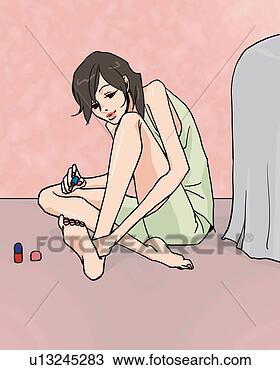 Desenho - mulher,   sentando, 
  chão,   pintura, 
  unhas,   lado, 
  vista. fotosearch 
- busca de ilustrações 
clipeart e desenhos