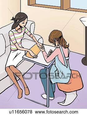 Stock Illustration - woman sitting 
on sofa and having 
a nail manicure 
in a nail salon. 
fotosearch - search 
clipart, illustration, 
drawings and vector 
eps graphics images