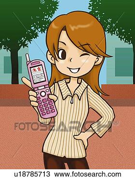 Dessin - femme, cligner, 
tenue, mobile, 
t�l�phone, devant, 
vue. fotosearch 
- recherchez des 
cliparts, des 
illustrations, 
des dessins et 
des images vectoris�es 
au format eps