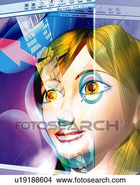 Arquivos de Ilustração - mulher,  computador, 
 cg,  3d,  ilustração, 
 fim,  cima. fotosearch 
- busca de ilustrações 
clipeart e desenhos