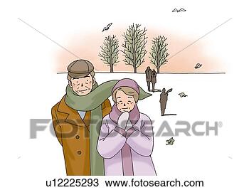 Personne agee, couple, hiver, illustration, devant, vue Voir Illustration Grand Format Dessin - personne agee, couple, hiver, illustration, devant, vue. fotosearch - recherchez des cliparts, des illustrations, des dessins et des images vectorisées au format eps