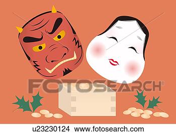 Arquivos de Ilustração - japonês,   máscaras, 
  feijões,   pintura, 
  ilustração. 
fotosearch - busca 
de ilustrações 
clipeart e desenhos