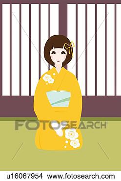 Arquivos de Ilustração - japonês,   menina, 
  quimono,   pintura, 
  ilustração. 
fotosearch - busca 
de ilustrações 
clipeart e desenhos