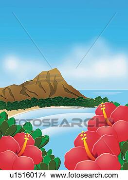 Stock Illustration - hibiscuses and 
mountain, painting, 
illustration. 
fotosearch - search 
clipart, illustration, 
drawings and vector 
eps graphics images