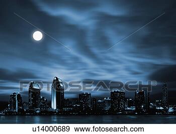 Stock Illustration - night skyline 
of futuristic 
city with full 
moon. fotosearch 
- search clipart, 
illustration, 
drawings and vector 
eps graphics images