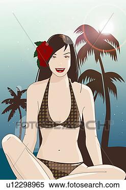 Stock Illustration - young woman in 
bikini with flower 
in her hair. fotosearch 
- search clipart, 
illustration, 
drawings and vector 
eps graphics images