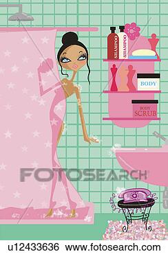 Banque d'Illustrations - femme, averse, 
t�l�phone, salle 
bains. fotosearch 
- recherchez des 
cliparts, des 
illustrations, 
des dessins et 
des images vectoris�es 
au format eps