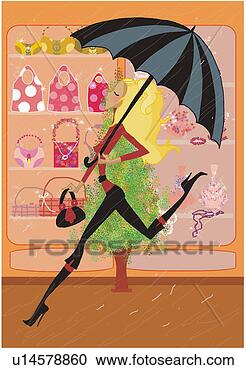 Stock Illustration - woman running 
in the rain with 
her umbrella. 
fotosearch - search 
clipart, illustration, 
drawings and vector 
eps graphics images