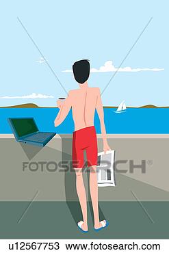 Dessin - homme, regarder, 
mer, vue, ordinateur 
portable. fotosearch 
- recherchez des 
cliparts, des 
illustrations, 
des dessins et 
des images vectoris�es 
au format eps