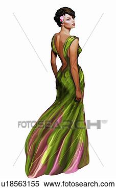 Stock Illustration - pinup girl in 
green dress looking 
back. fotosearch 
- search clipart, 
illustration, 
drawings and vector 
eps graphics images