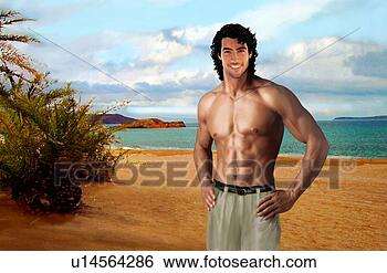 Stock Illustration - shirtless man 
posing on beach. 
fotosearch - search 
clipart, illustration, 
drawings and vector 
eps graphics images